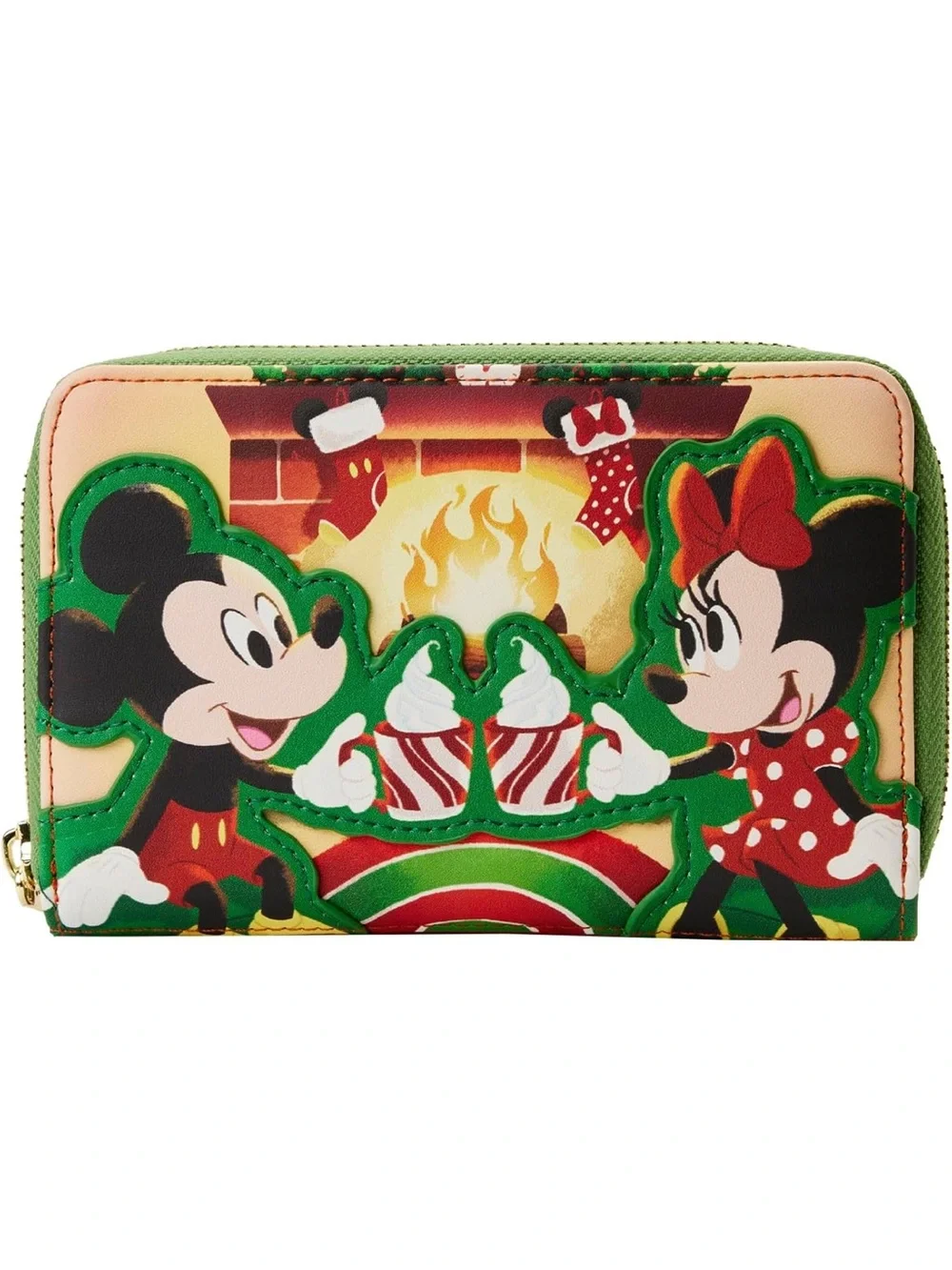 LOUNGEFLY DISNEY MICKEY MINNIE HOT COCOA FIREPLACE ZIP AROUND WALLET, NEW!